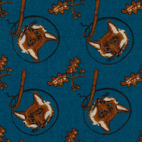Fox Motif Wool / Silk Pocket Square - Air Force Blue - 40x40cm