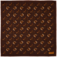 Fox Motif Wool / Silk Pocket Square - Brown - 40x40cm