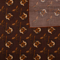 Fox Motif Wool / Silk Pocket Square - Brown - 40x40cm