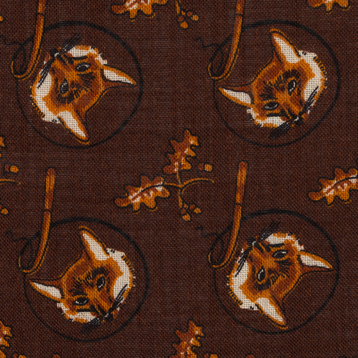 Fox Motif Wool / Silk Pocket Square - Brown - 40x40cm
