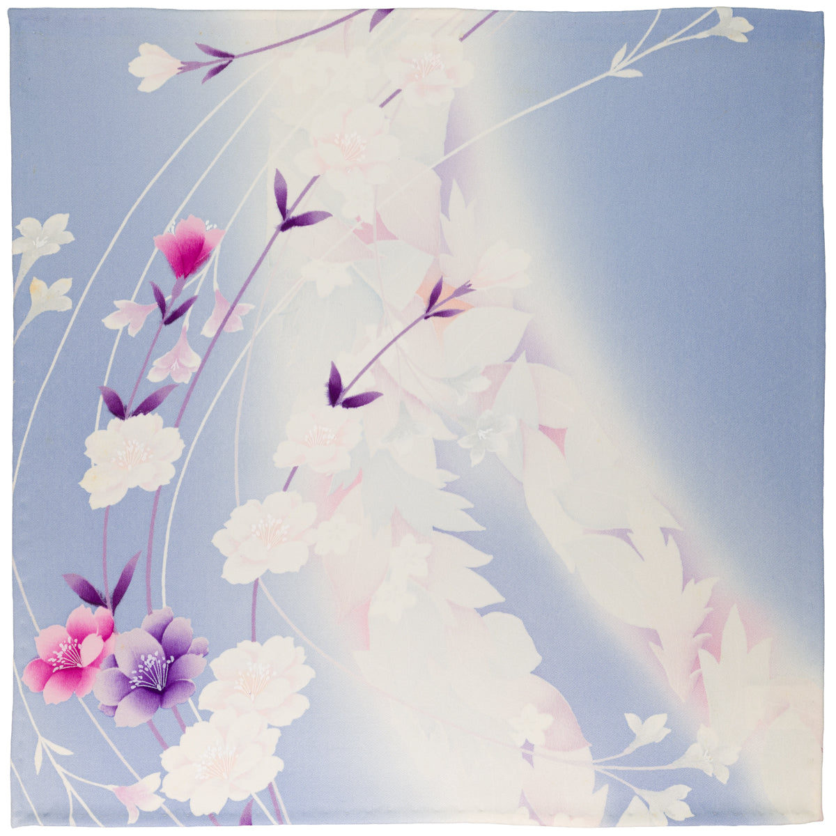 Vintage Kimono Silk Pocket Square - Blue / White