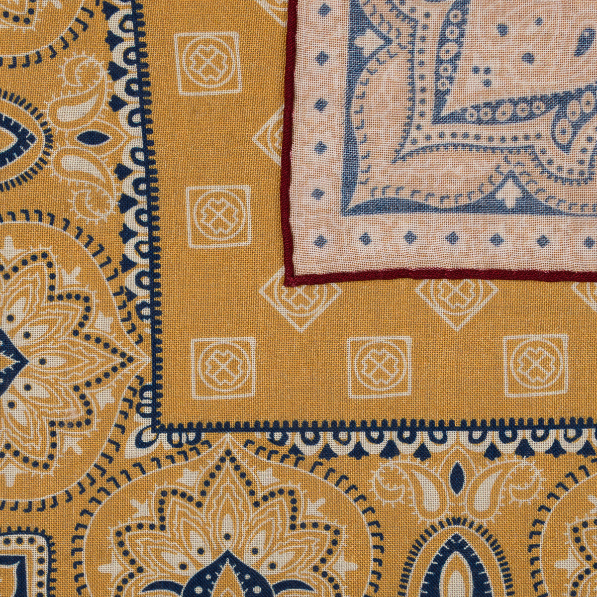 Paisley Motif Wool / Silk Pocket Square - Vanilla - 40x40cm