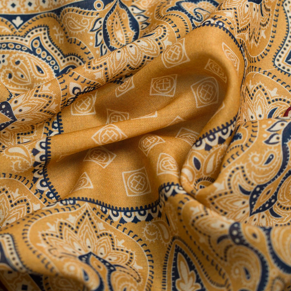 Paisley Motif Wool / Silk Pocket Square - Vanilla - 40x40cm