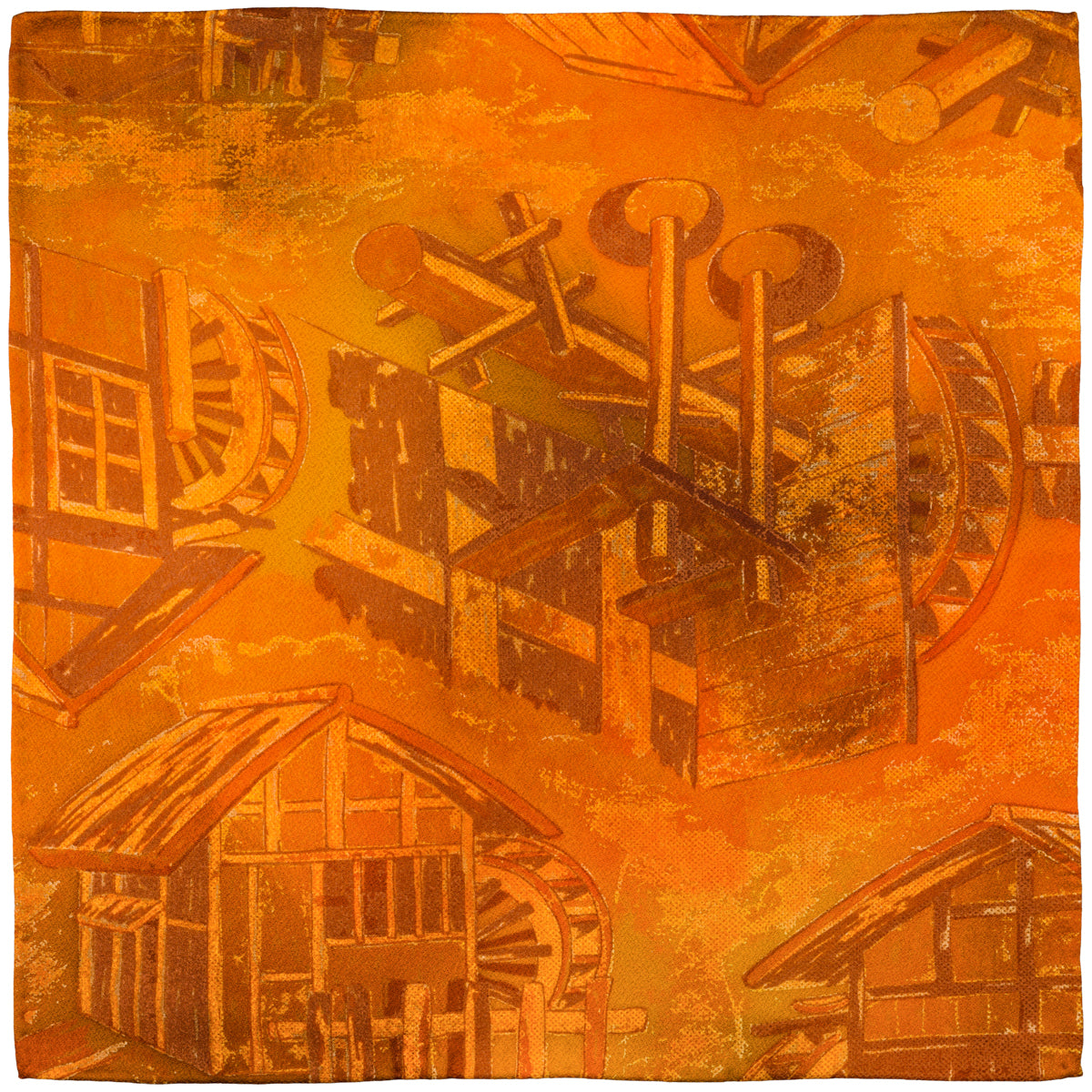 Vintage Kimono Silk Pocket Square - Orange