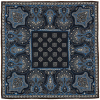 Paisley Motif Wool / Silk Pocket Square - Navy - 40x40cm