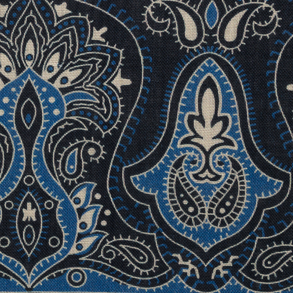 Paisley Motif Wool / Silk Pocket Square - Navy - 40x40cm