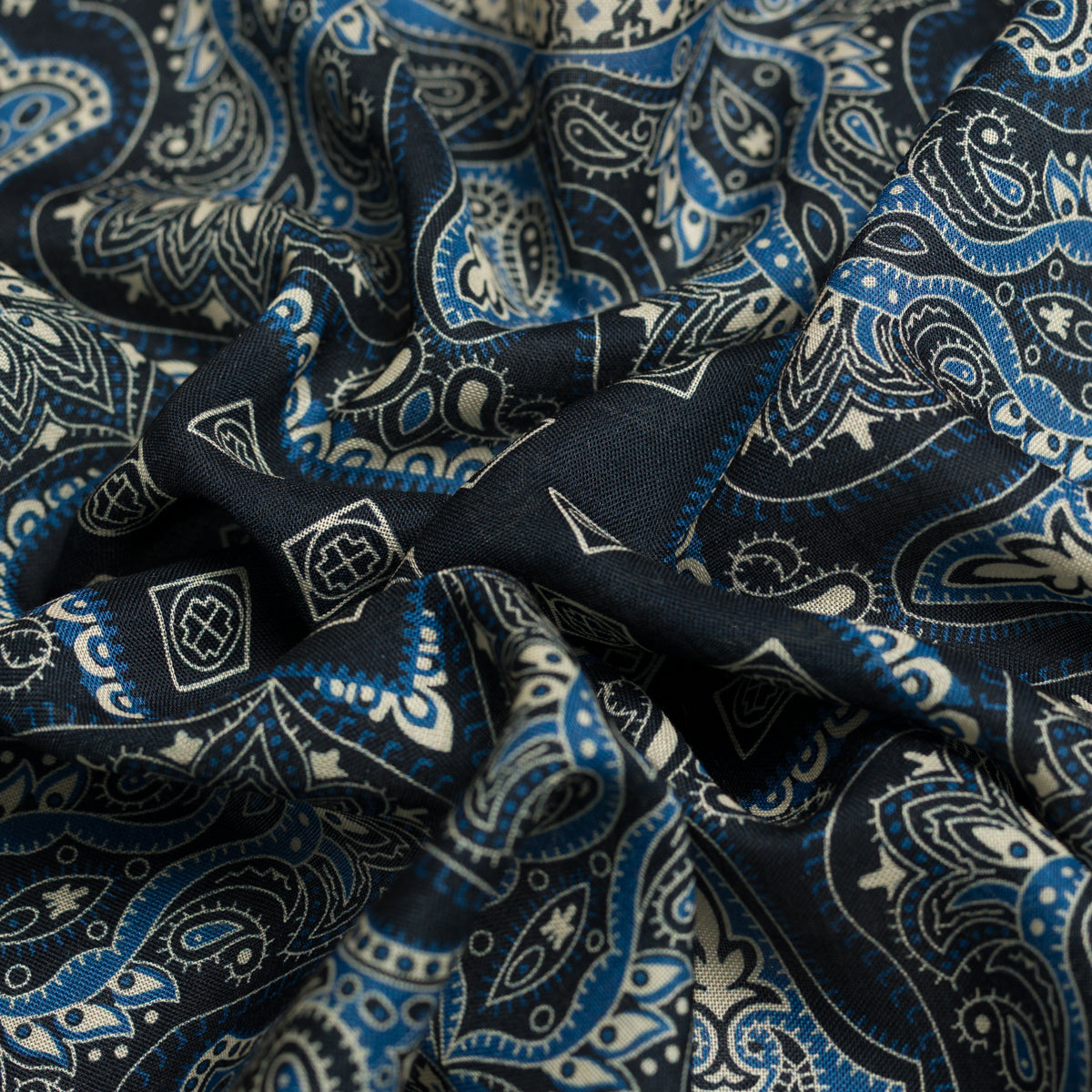 Paisley Motif Wool / Silk Pocket Square - Navy - 40x40cm