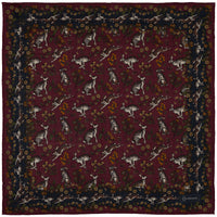 Rabbit Motif Wool / Silk Pocket Square - Burgundy - 40x40cm