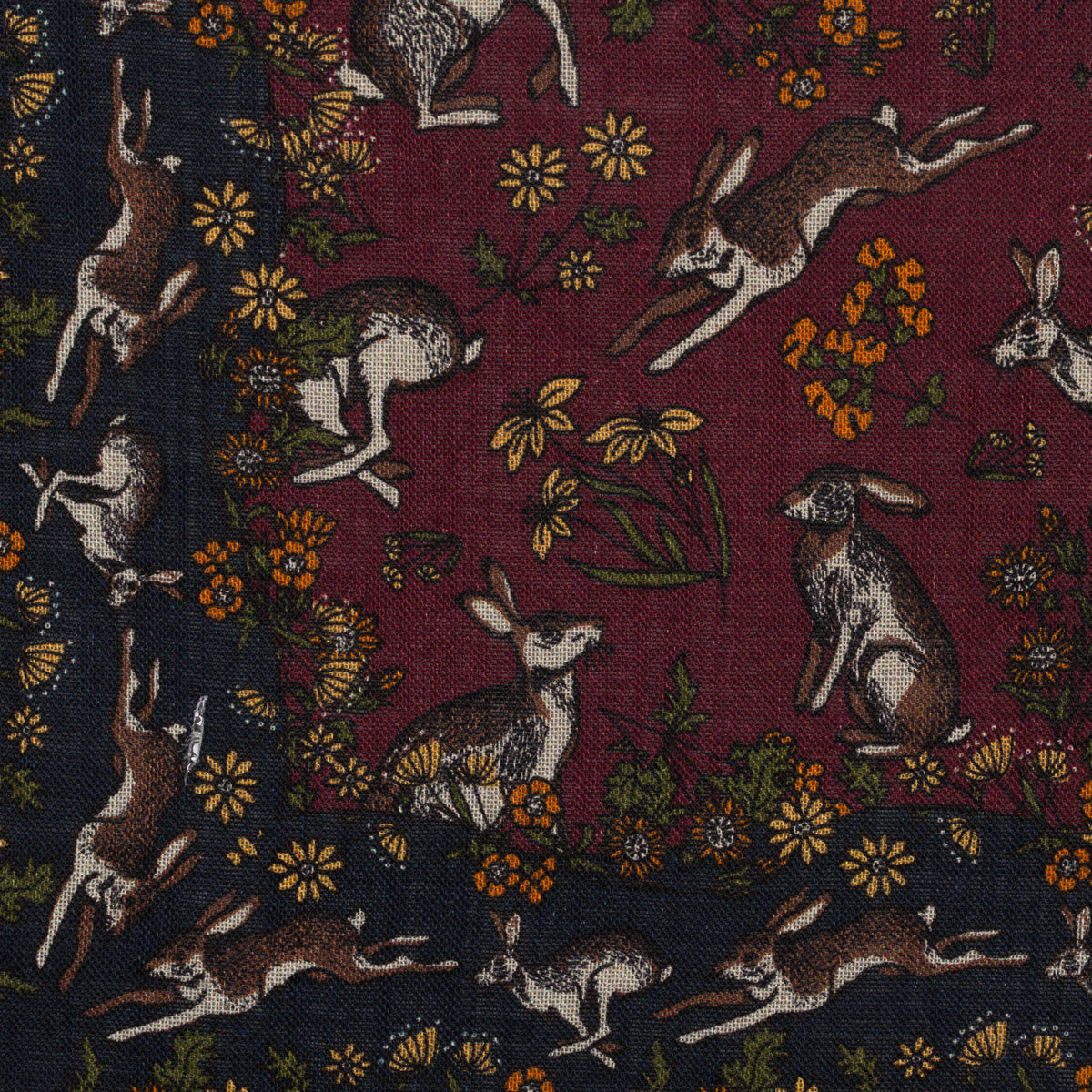 Rabbit Motif Wool / Silk Pocket Square - Burgundy - 40x40cm