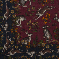 Rabbit Motif Wool / Silk Pocket Square - Burgundy - 40x40cm