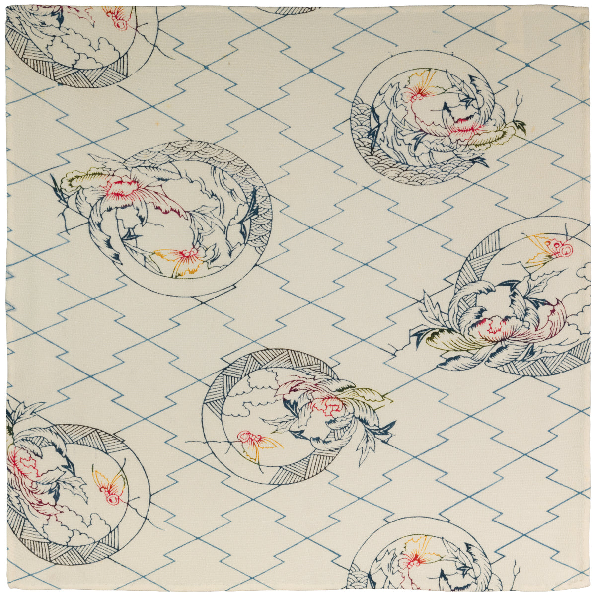 Vintage Kimono Silk Pocket Square - Ivory