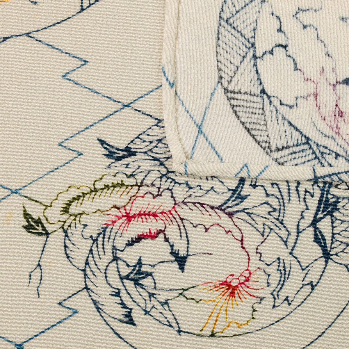 Vintage Kimono Silk Pocket Square - Ivory