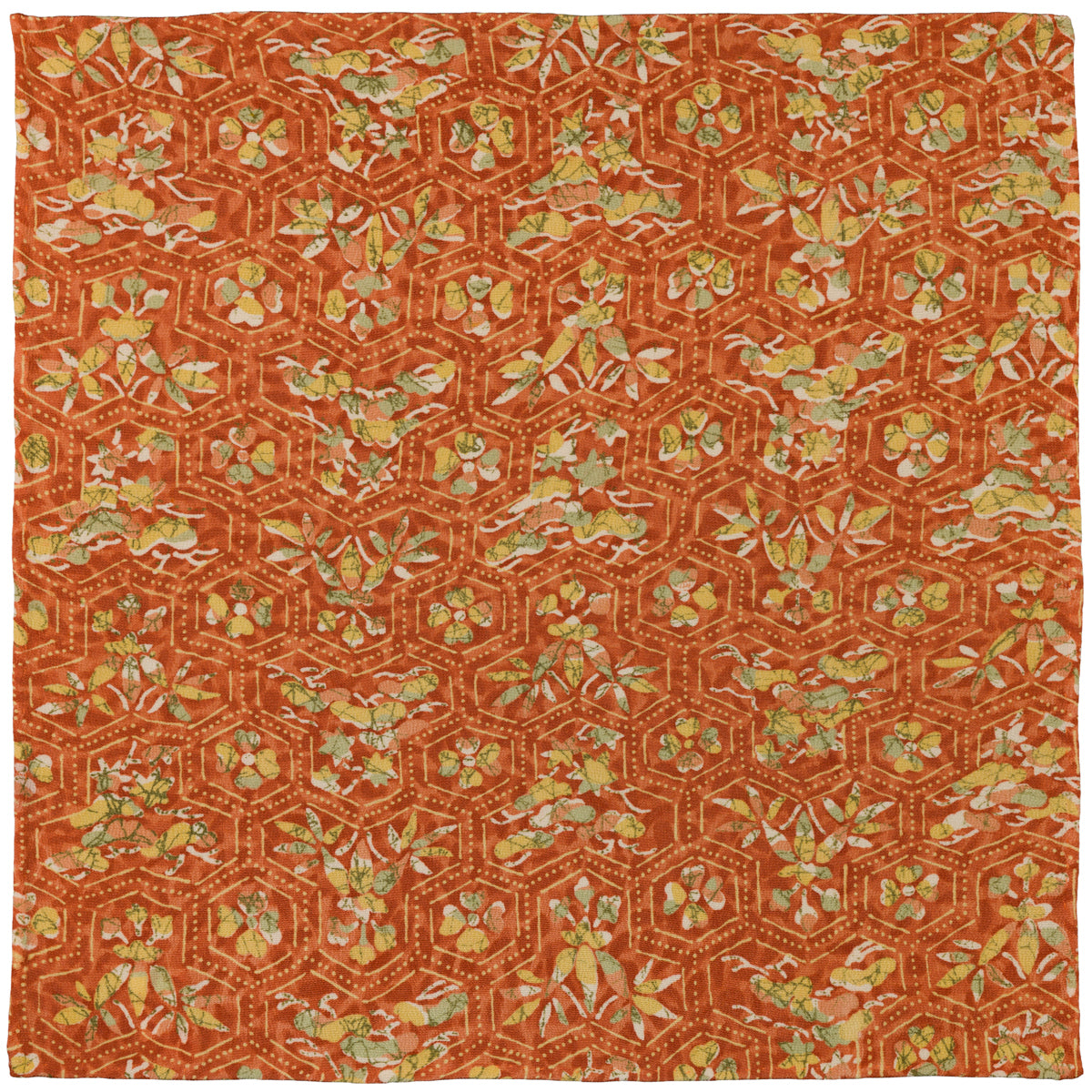 Vintage Kimono Silk Pocket Square - Rust