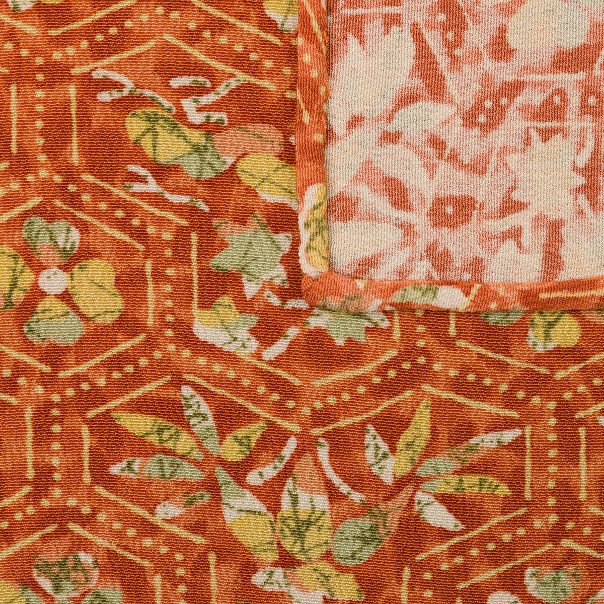 Vintage Kimono Silk Pocket Square - Rust