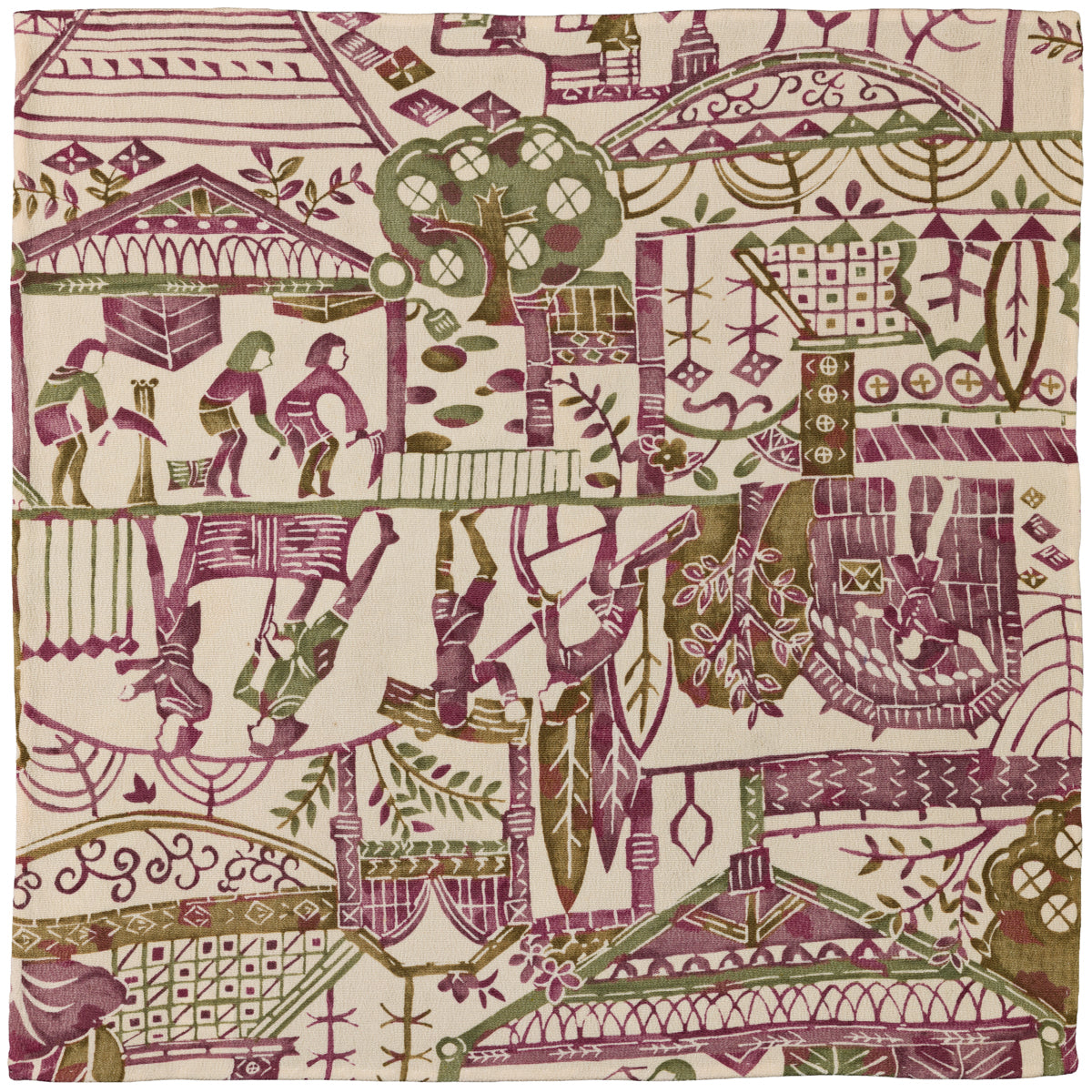 Vintage Kimono Silk Pocket Square - Cream / Eggplant