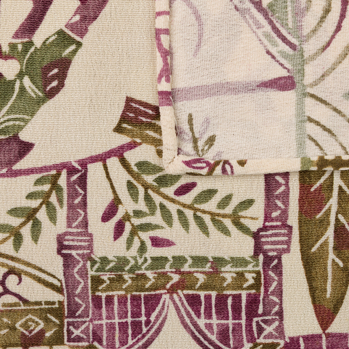 Vintage Kimono Silk Pocket Square - Cream / Eggplant