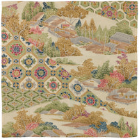 Vintage Kimono Silk Pocket Square - Beige / Green