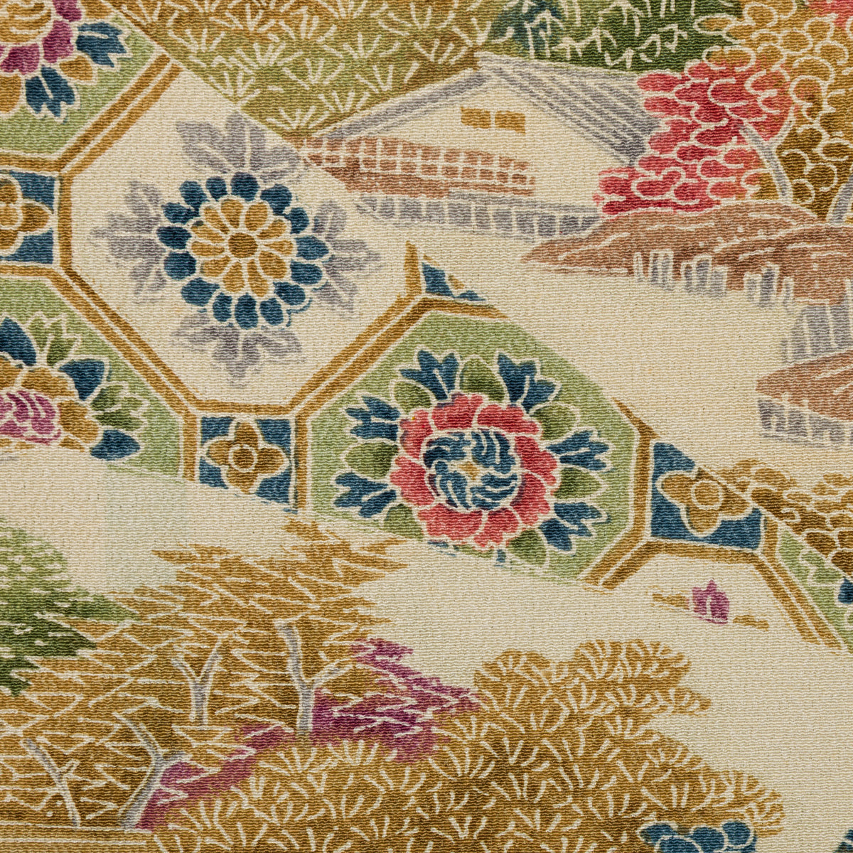 Vintage Kimono Silk Pocket Square - Beige / Green
