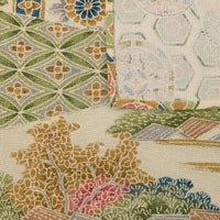 Vintage Kimono Silk Pocket Square - Beige / Green