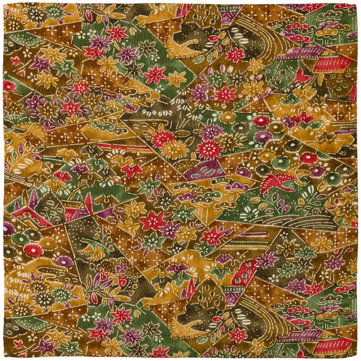 Vintage Kimono Silk Pocket Square - Gold