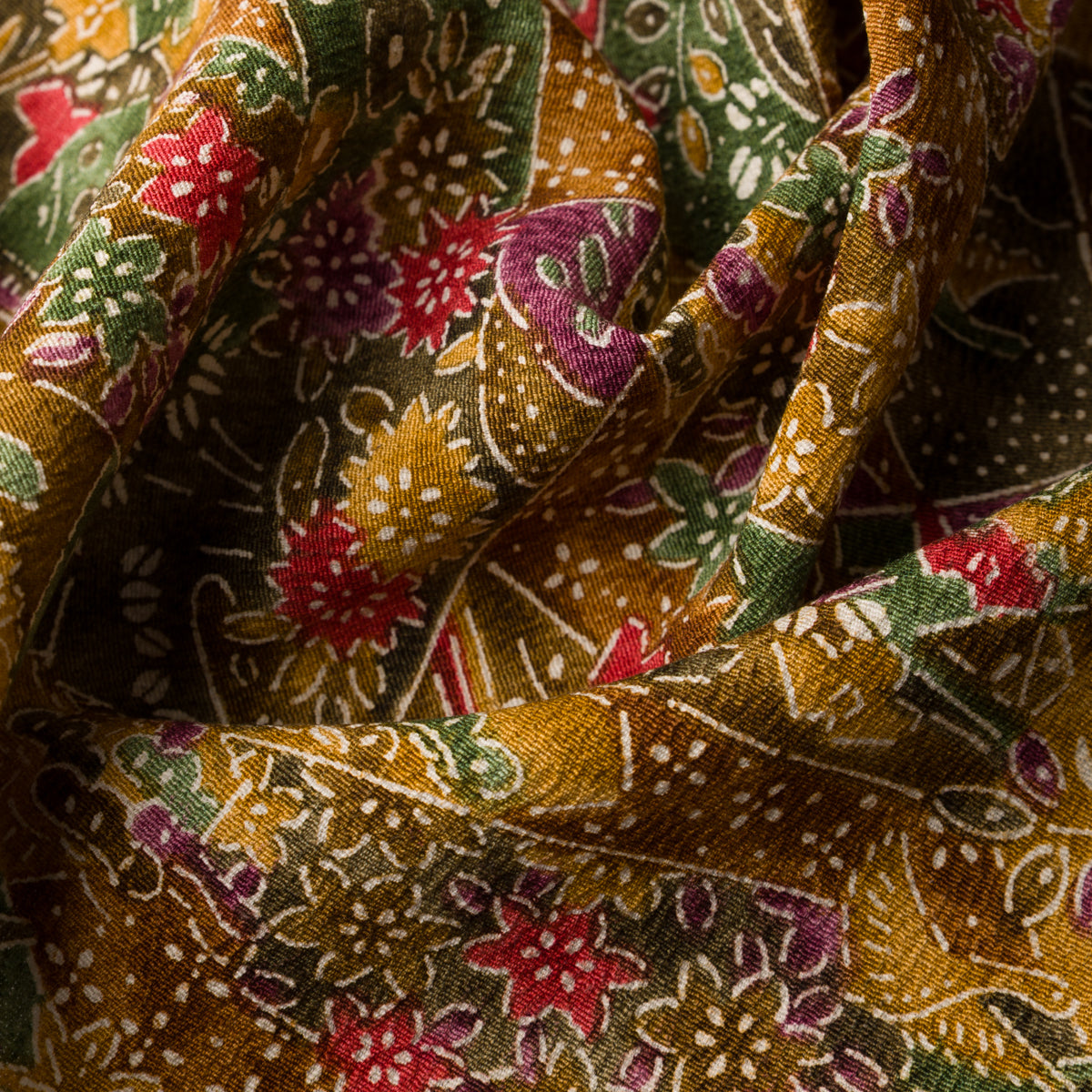 Vintage Kimono Silk Pocket Square - Gold