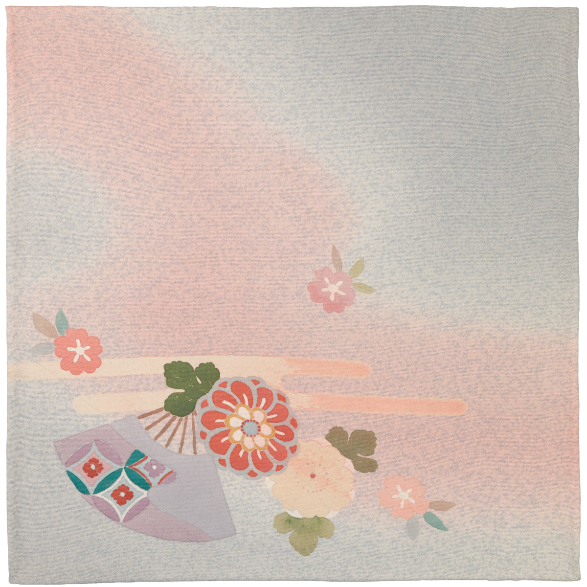 Vintage Kimono Silk Pocket Square - Grey / Pink