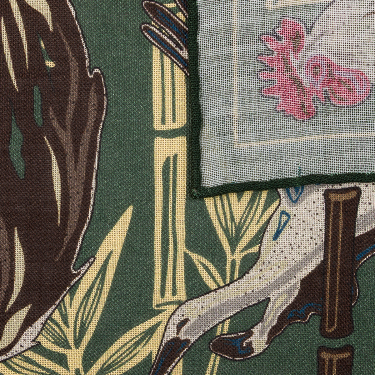 Animal Motif Wool / Silk Pocket Square - Army - 40x40cm