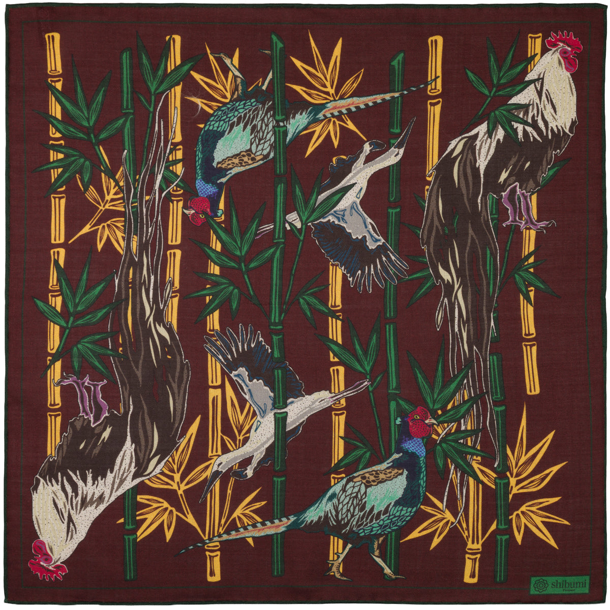 Animal Motif Wool / Silk Pocket Square - Burgundy - 40x40cm