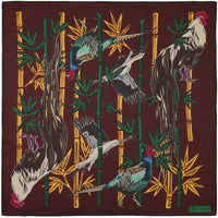 Animal Motif Wool / Silk Pocket Square - Burgundy - 40x40cm
