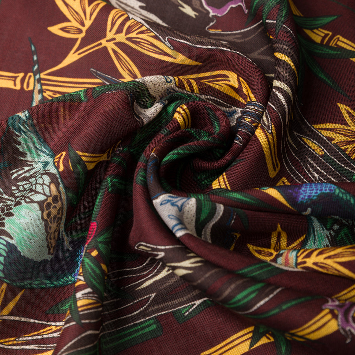 Animal Motif Wool / Silk Pocket Square - Burgundy - 40x40cm