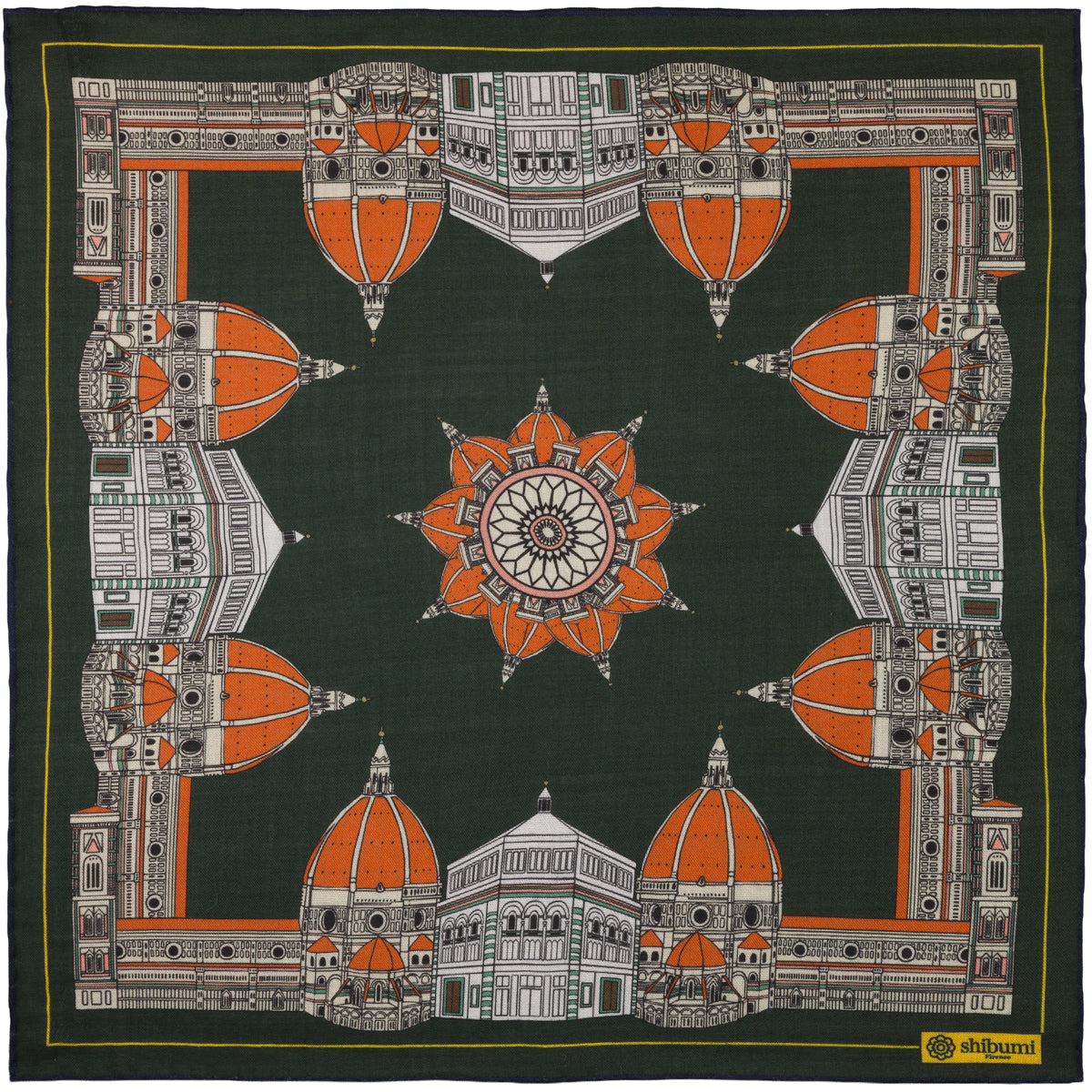 Duomo Motif Wool / Silk Pocket Square - Forest - 40x40cm