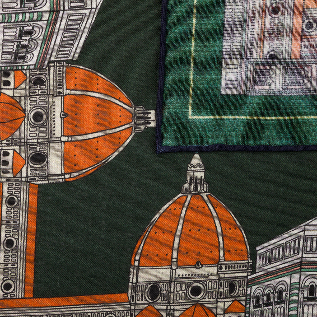 Duomo Motif Wool / Silk Pocket Square - Forest - 40x40cm
