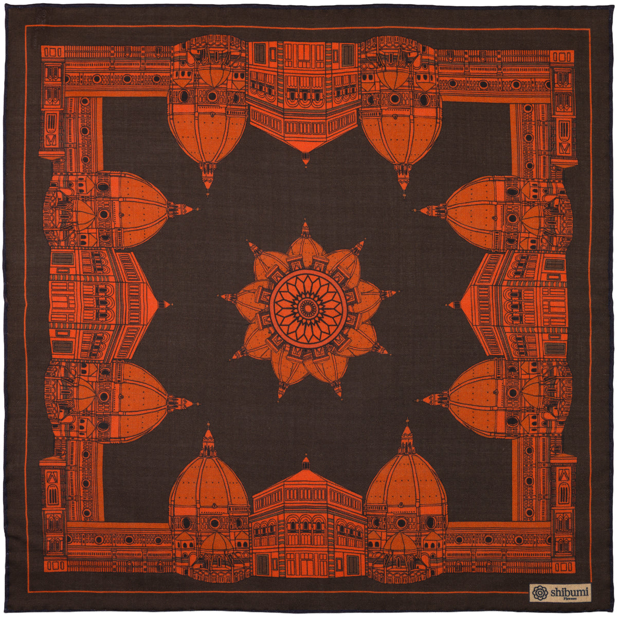 Duomo Motif Wool / Silk Pocket Square - Espresso - 40x40cm