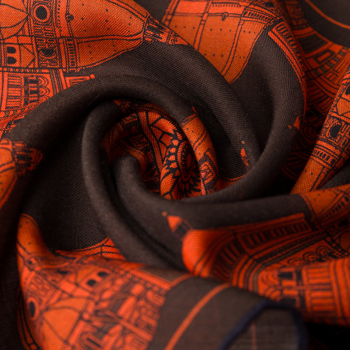 Duomo Motif Wool / Silk Pocket Square - Espresso - 40x40cm