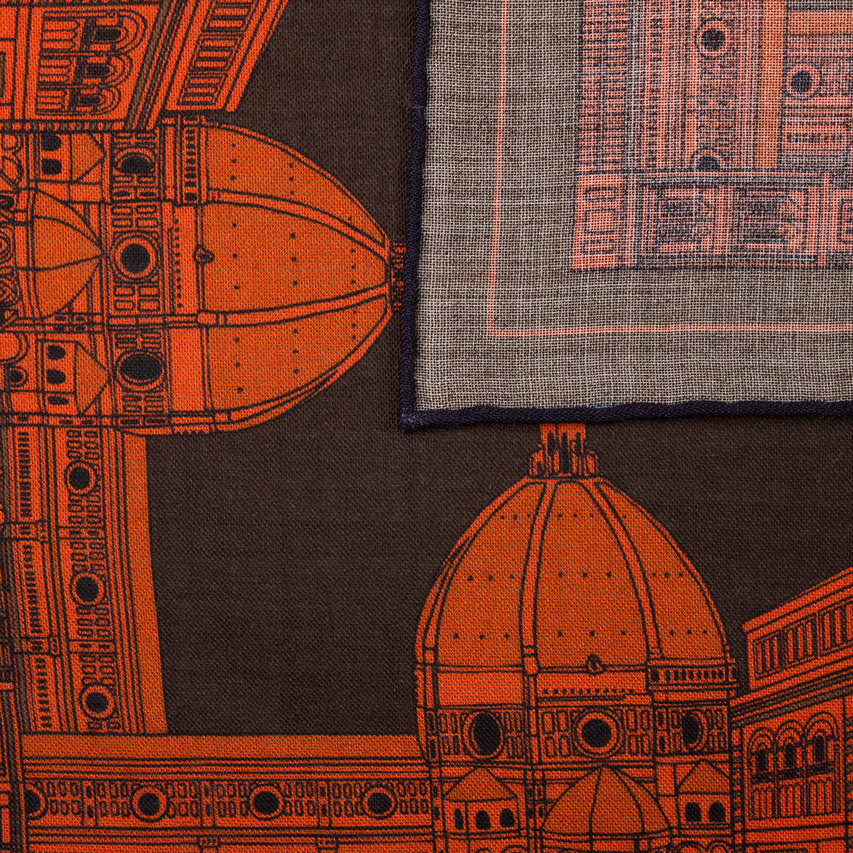 Duomo Motif Wool / Silk Pocket Square - Espresso - 40x40cm