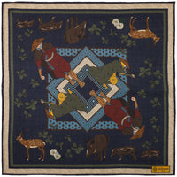 Japanese Hunter Wool / Silk Pocket Square - Navy - 40x40cm