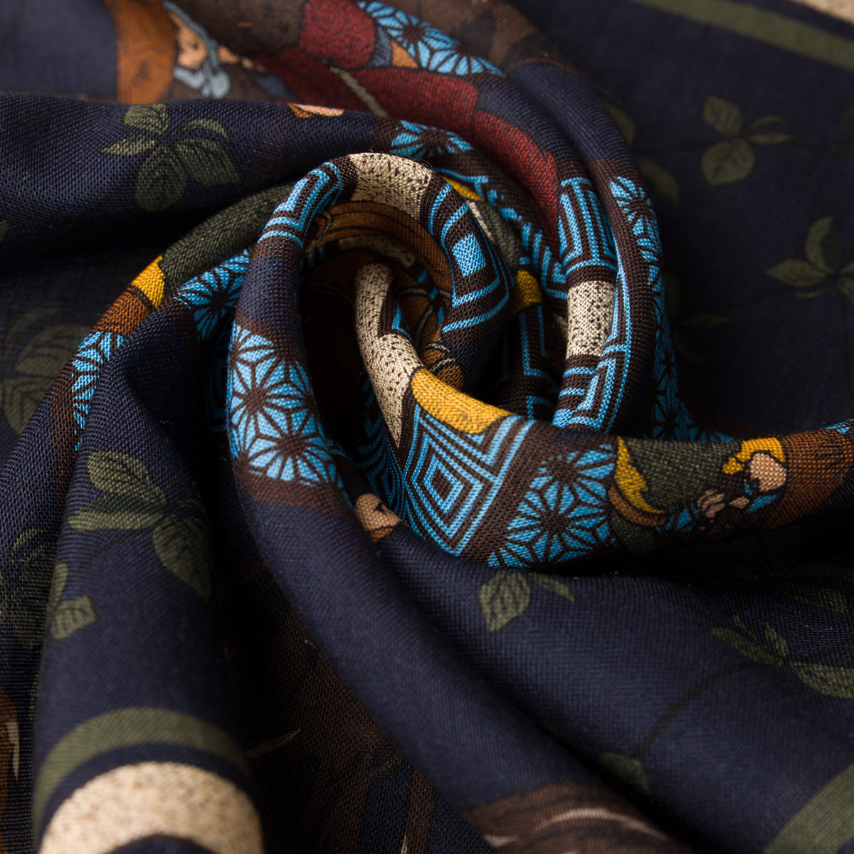 Japanese Hunter Wool / Silk Pocket Square - Navy - 40x40cm