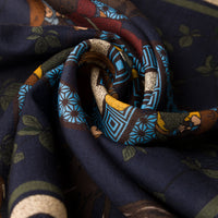 Japanese Hunter Wool / Silk Pocket Square - Navy - 40x40cm
