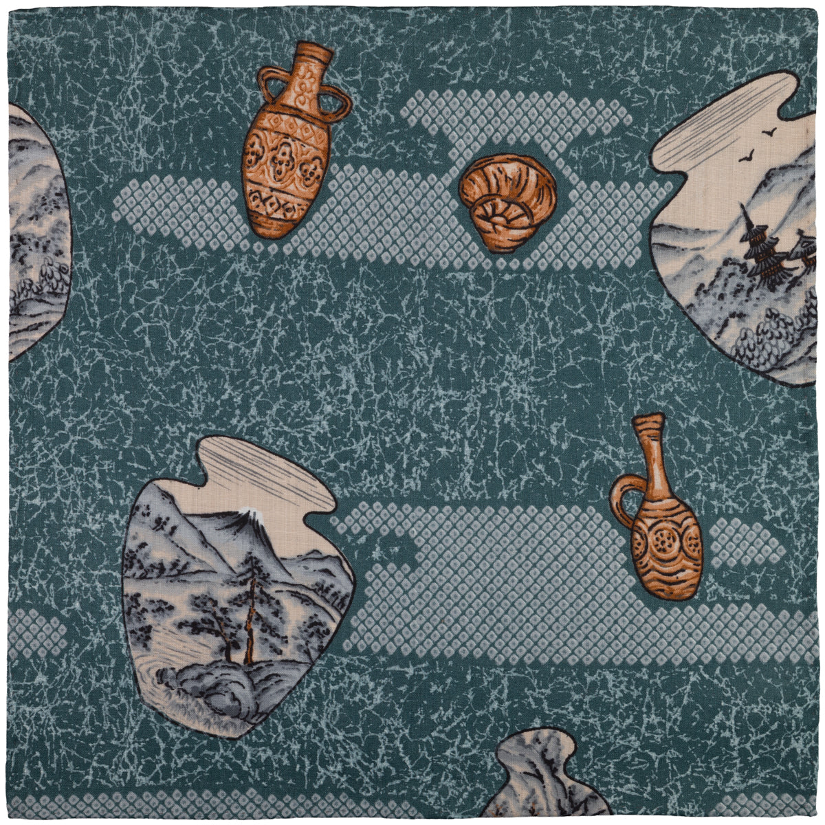 Vintage Kimono Silk Pocket Square - Teal