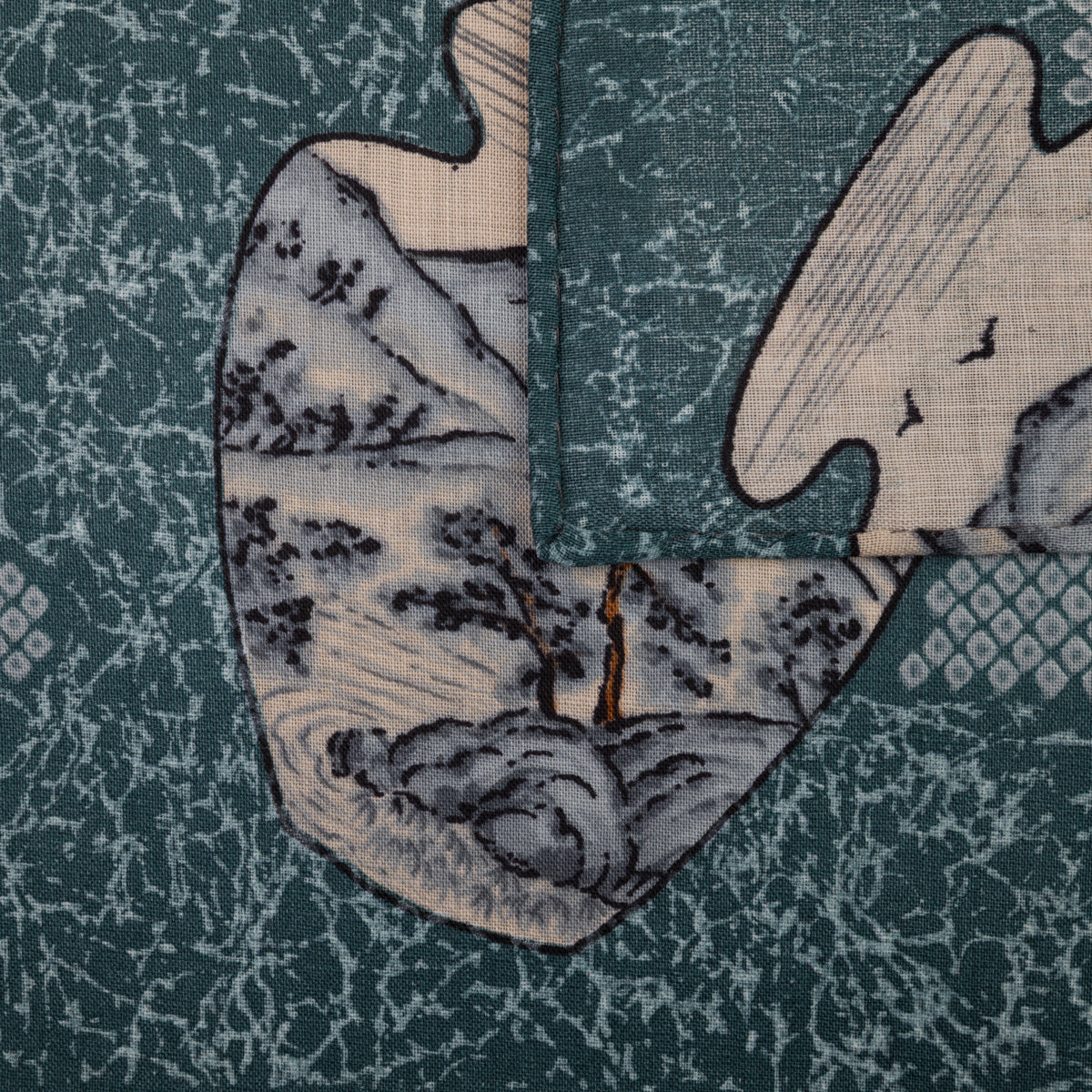 Vintage Kimono Silk Pocket Square - Teal