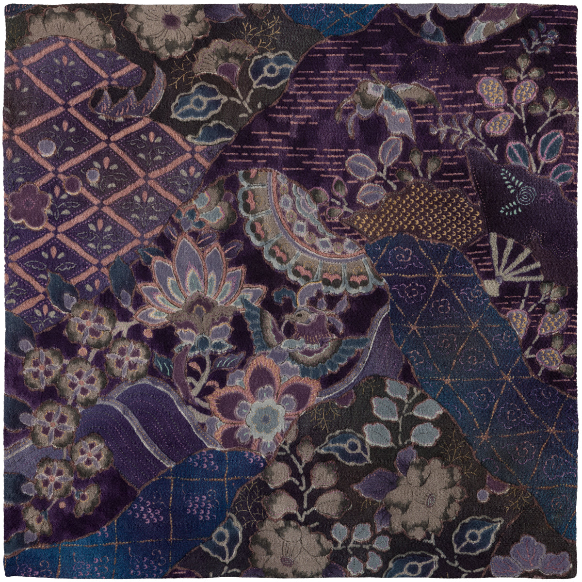 Vintage Kimono Silk Pocket Square - Eggplant