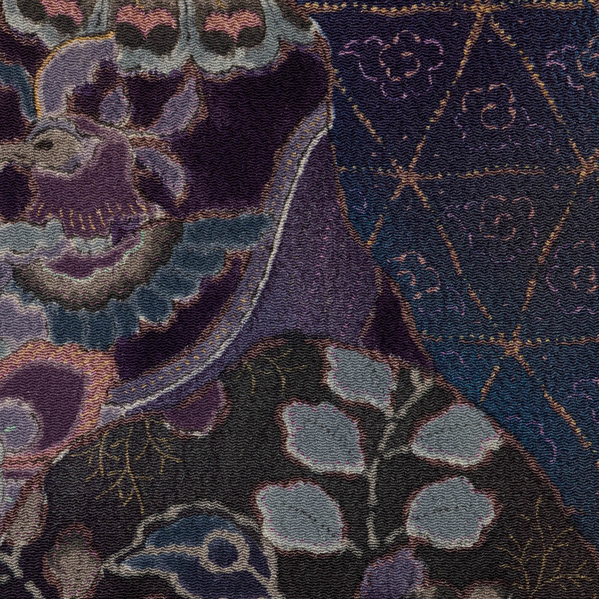 Vintage Kimono Silk Pocket Square - Eggplant