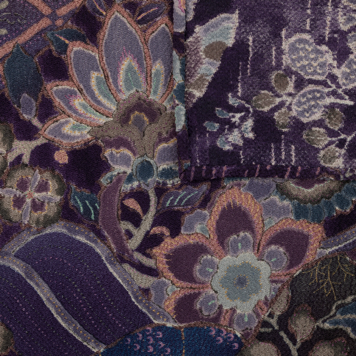 Vintage Kimono Silk Pocket Square - Eggplant