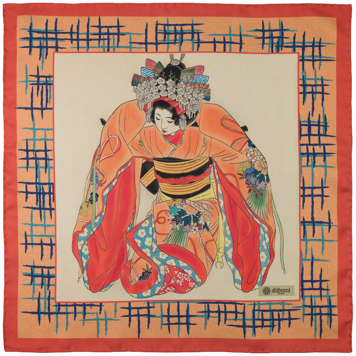 Ukiyo-e Silk Pocket Square - Hane no Kamuro - 40x40cm