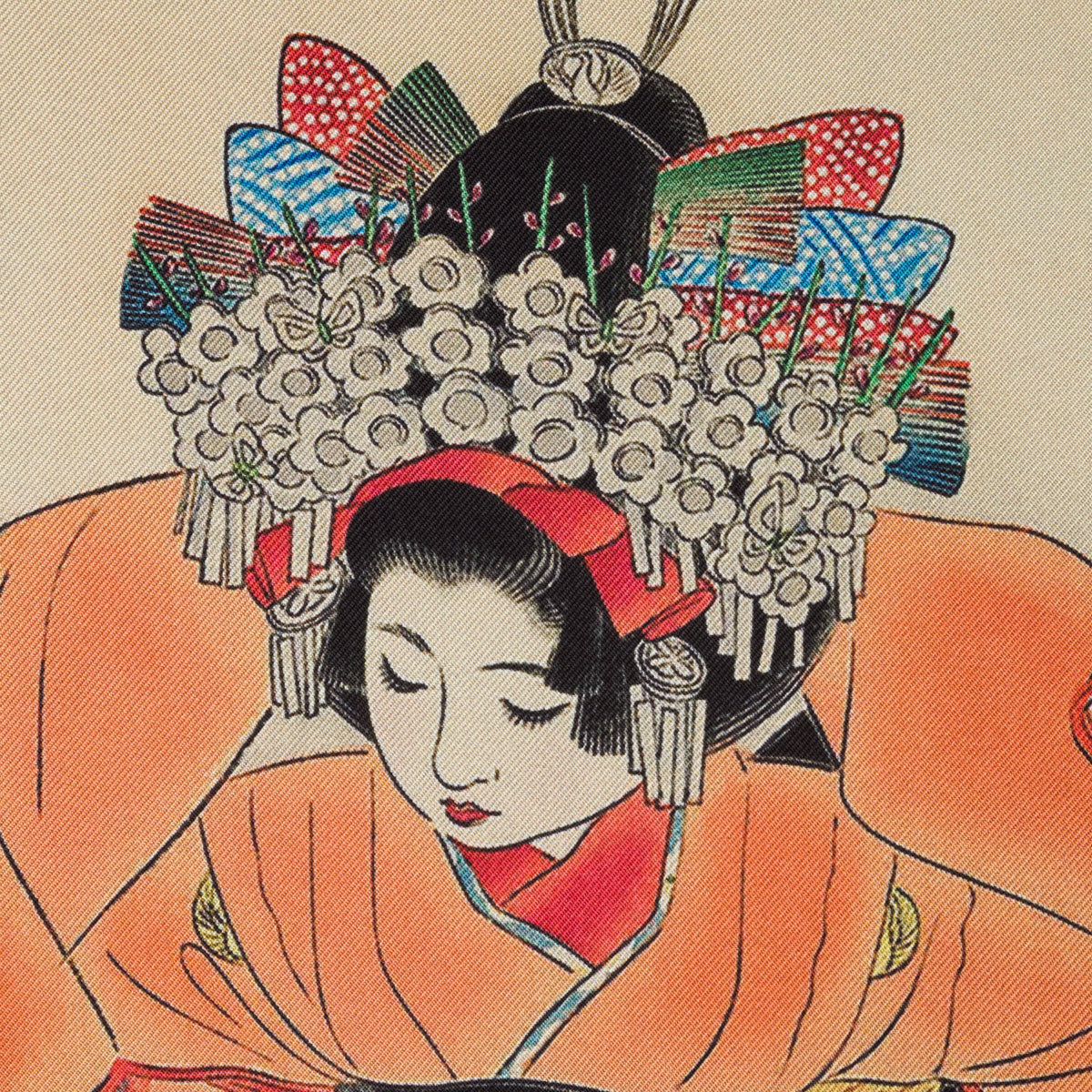Ukiyo-e Silk Pocket Square - Hane no Kamuro - 40x40cm