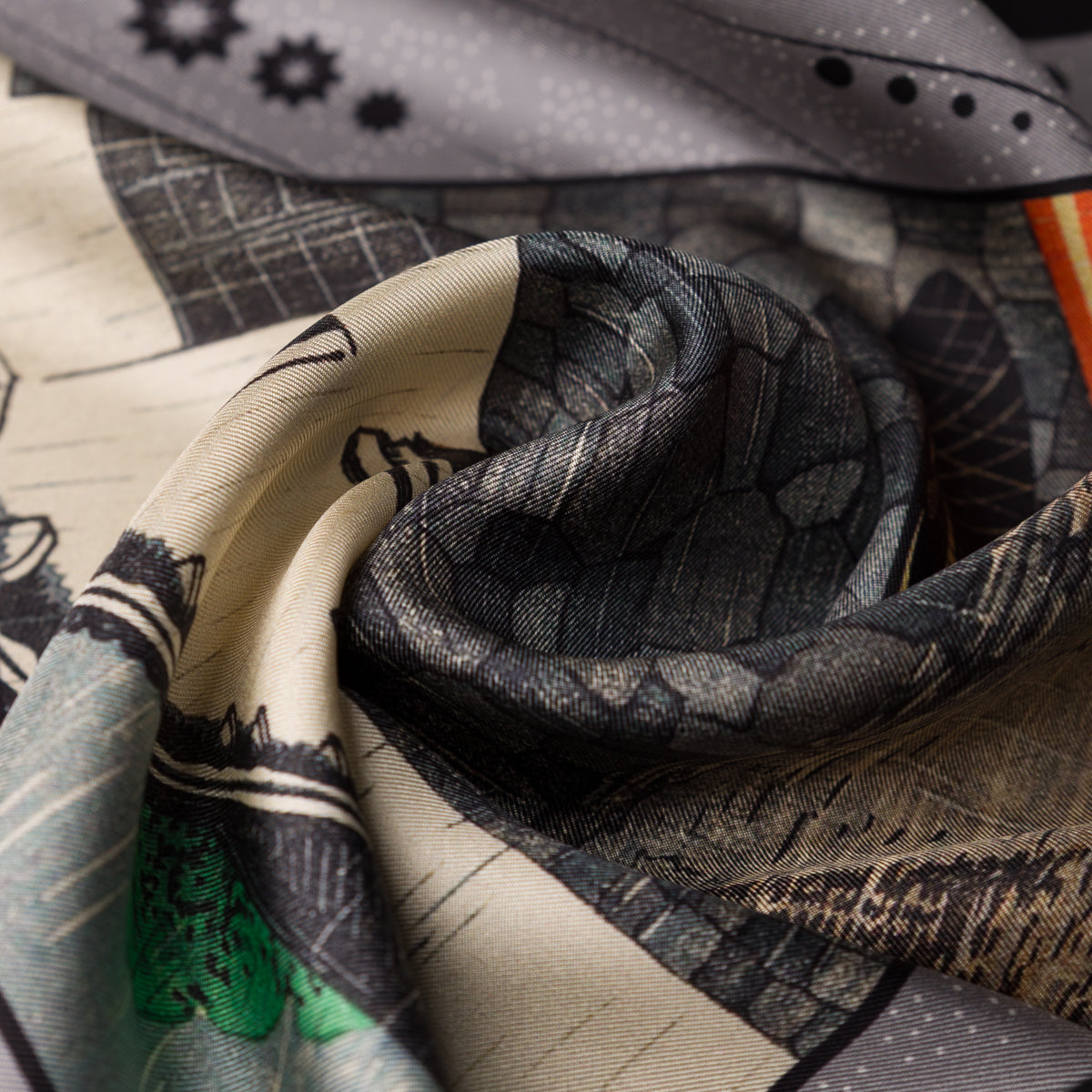 Ukiyo-e Silk Pocket Square - Uchiyamashita - 40x40cm