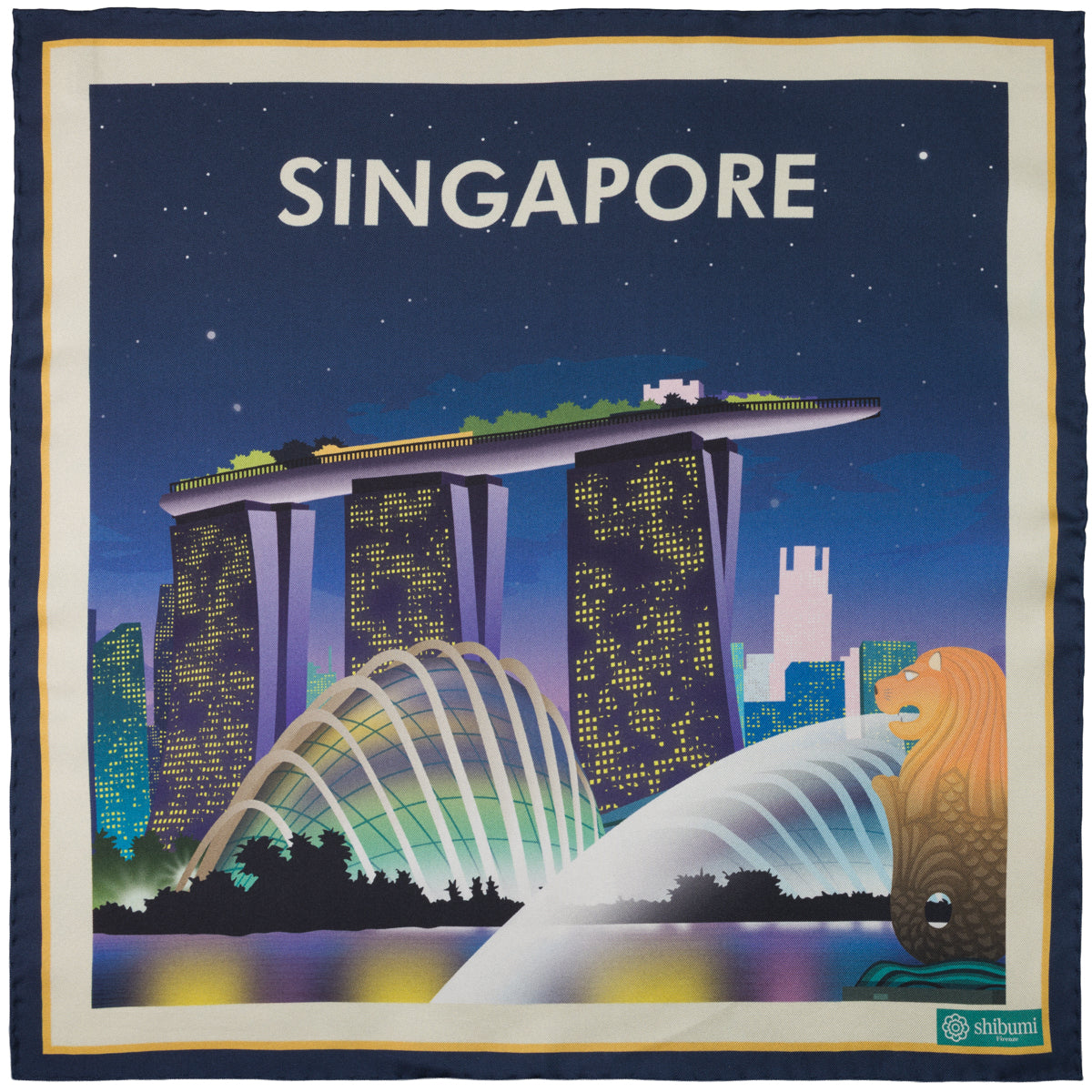 Singapore Travel Poster Silk Pocket Square - 40x40cm