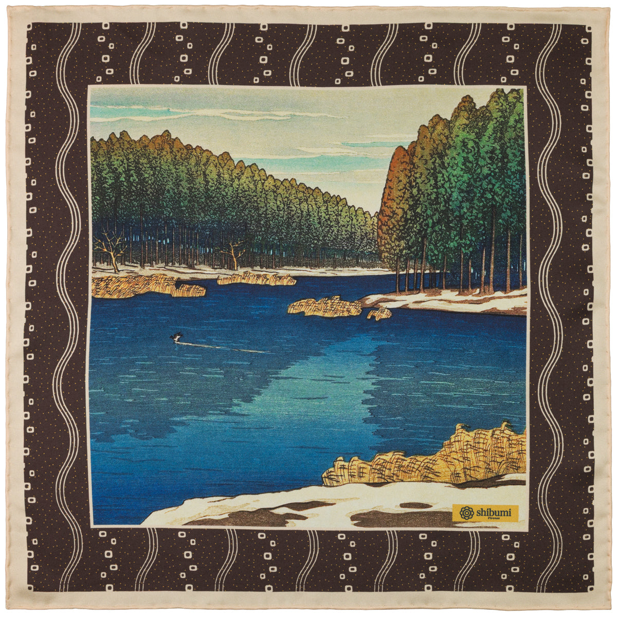 Ukiyo-e Silk Pocket Square - Inokashira - 40x40cm
