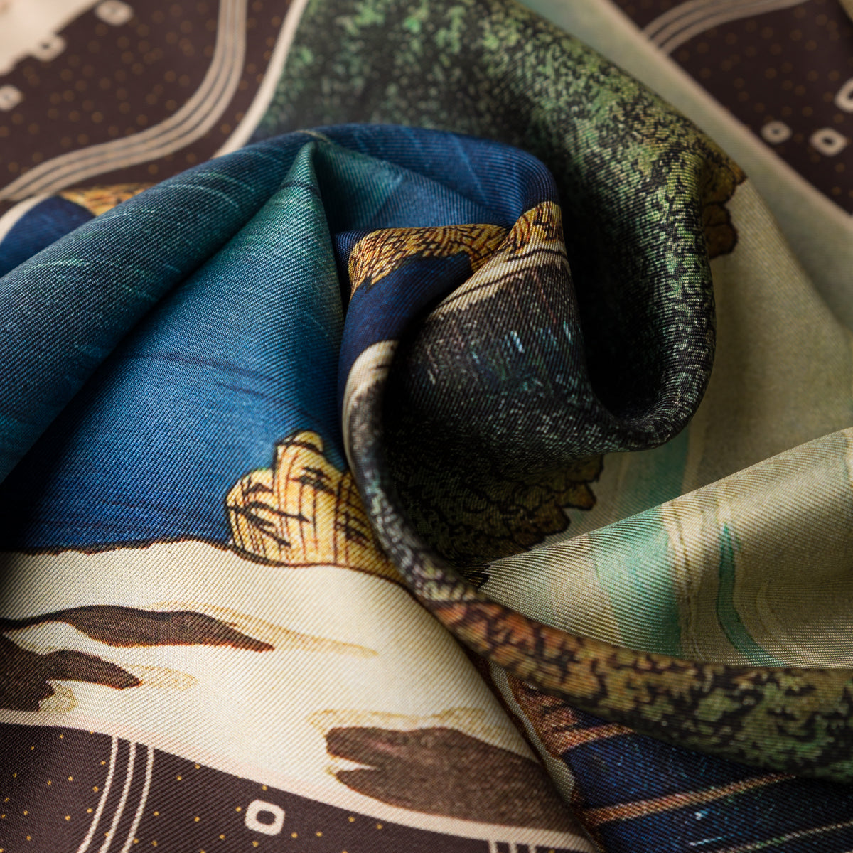Ukiyo-e Silk Pocket Square - Inokashira - 40x40cm