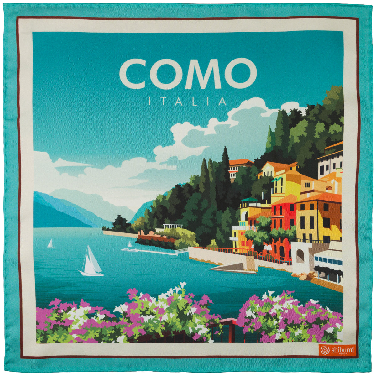 Como Travel Poster Silk Pocket Square - 40x40cm